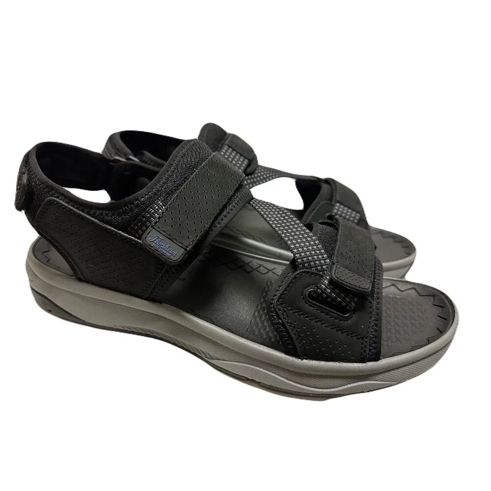 NEW Florsheim Mens Size 14 Tread Lite Black Leather Cushioned River Sport Sandal